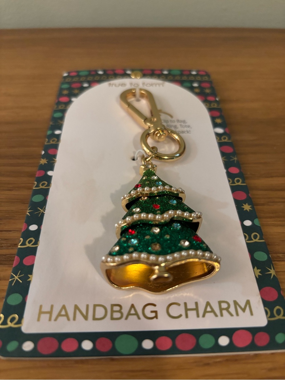 True to Form Green Glitter Christmas Tree Handbag Charm Keychain NWT - Picture 5 of 7
